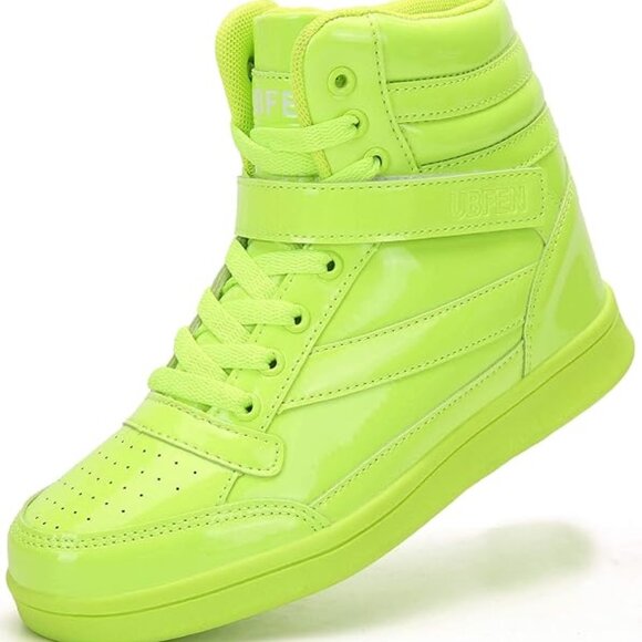 Womens High Top Ankle Support Sneakers Vibrant Color Hidden Wedge Heel Shoes - Picture 3 of 11